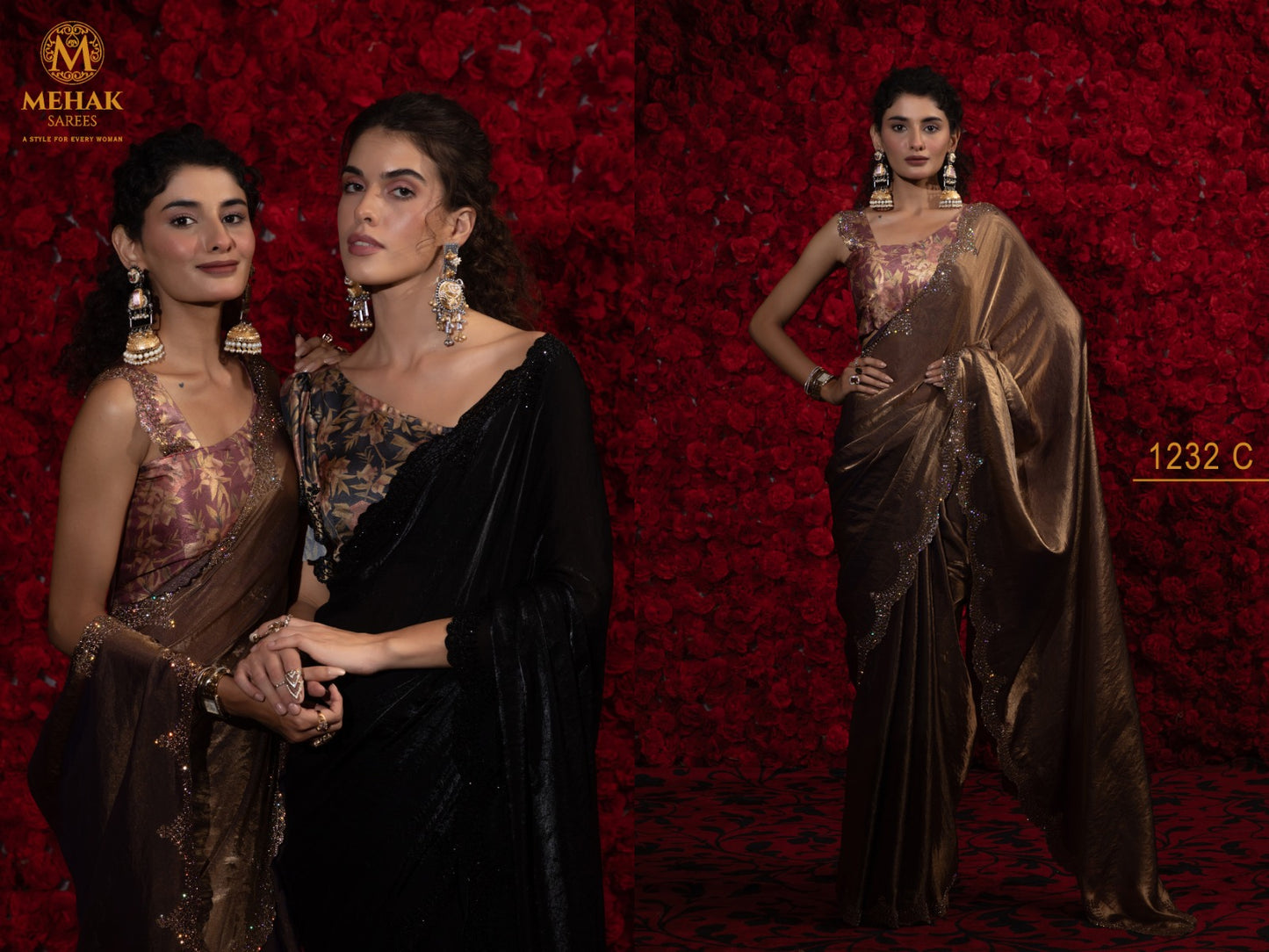 Design 1232A To 1232F Mehak Satin Silk Sarees Exporter India