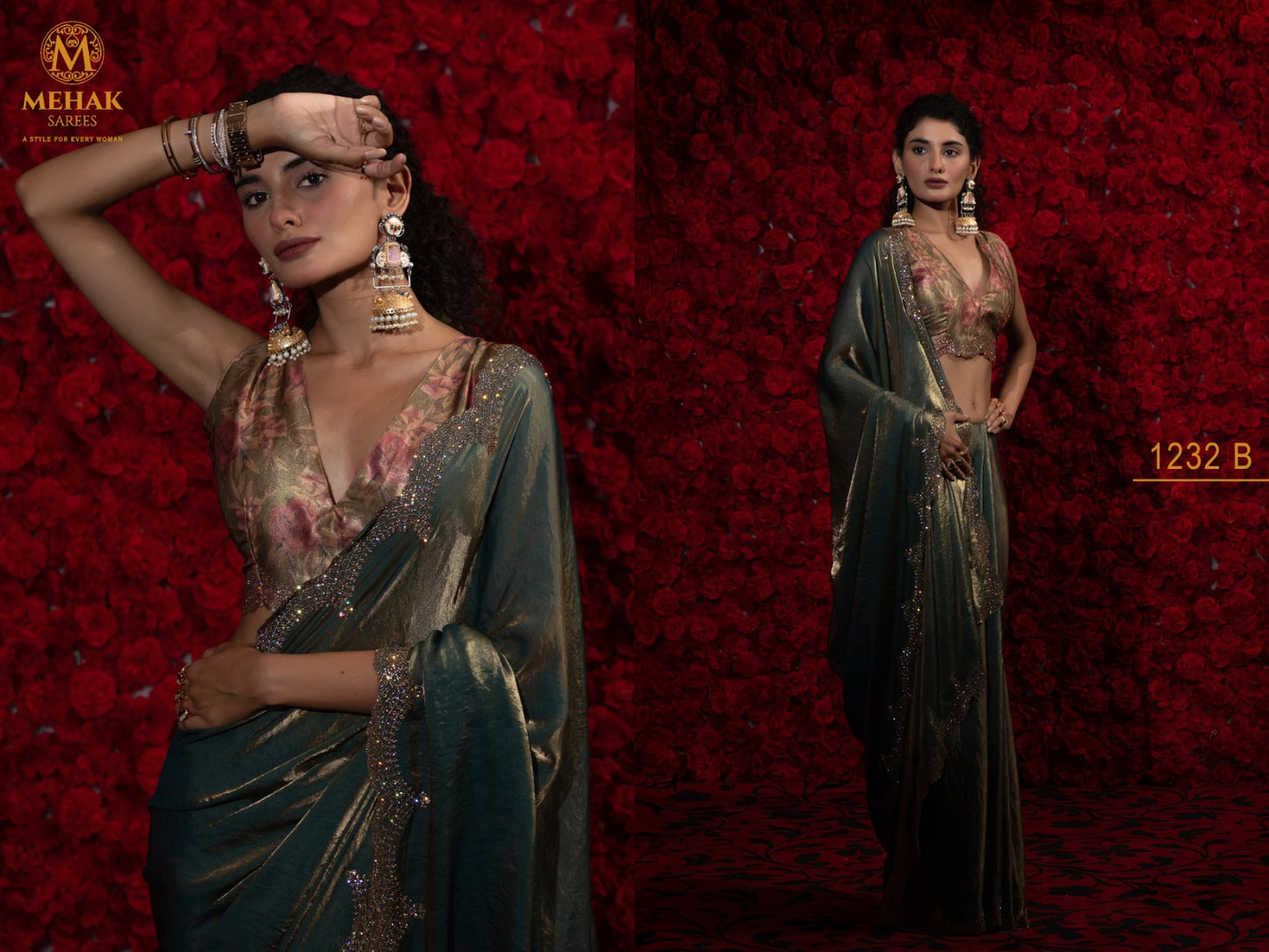 Design 1232A To 1232F Mehak Satin Silk Sarees Exporter India