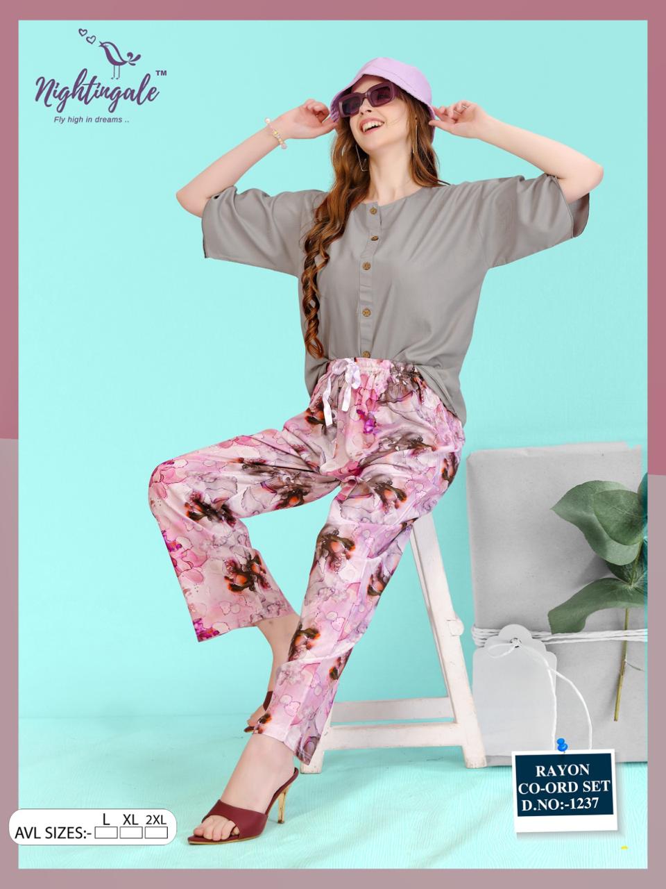 Design 1237 Nightingale Rayon Co Ord Set Wholesaler Ahmedabad