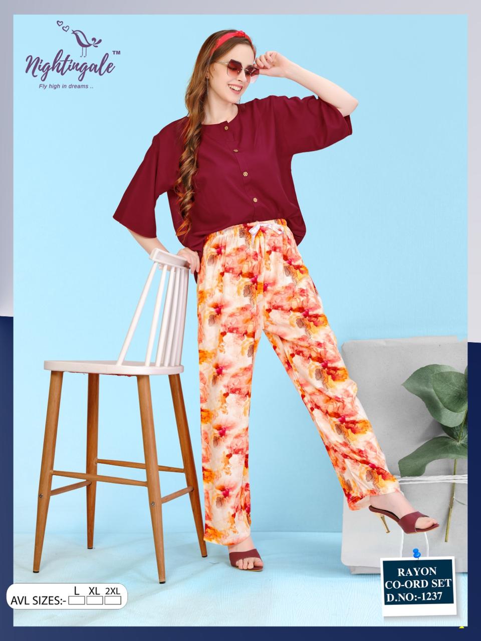 Design 1237 Nightingale Rayon Co Ord Set Wholesaler Ahmedabad