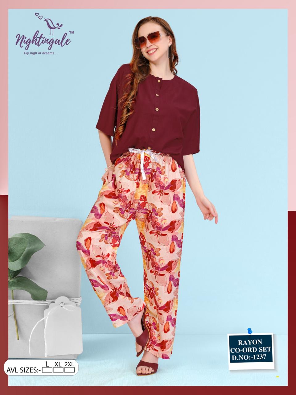 Design 1237 Nightingale Rayon Co Ord Set Wholesaler Ahmedabad