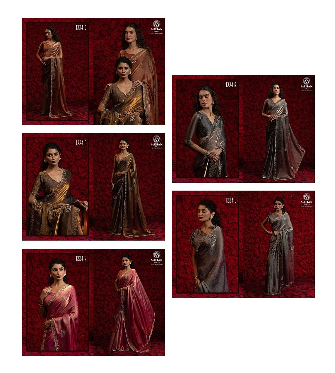 Design 1241A To 1241E Mehak Satin Silk Sarees Exporter Ahmedabad