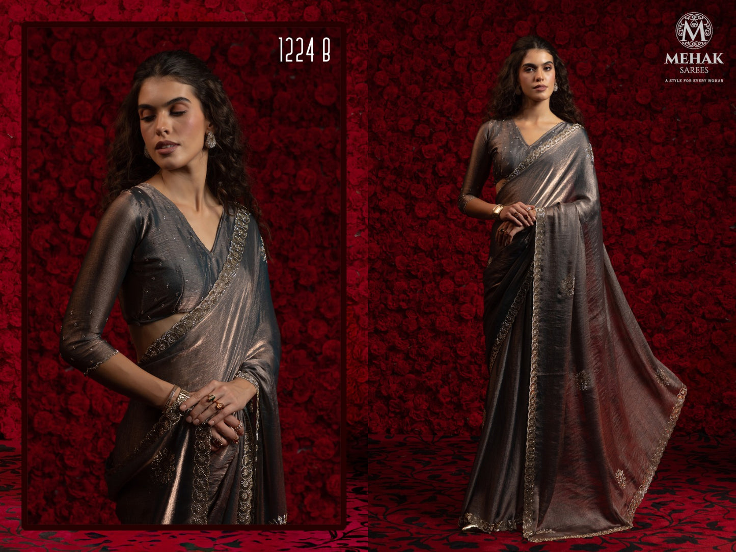 Design 1241A To 1241E Mehak Satin Silk Sarees Exporter Ahmedabad