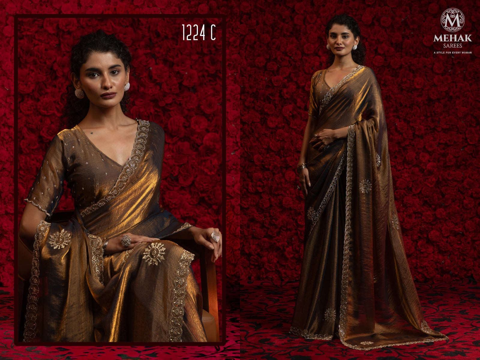 Design 1241A To 1241E Mehak Satin Silk Sarees Exporter Ahmedabad