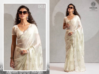 Design 1243A To 1243D Mehak Satin Silk Sarees Supplier Ahmedabad