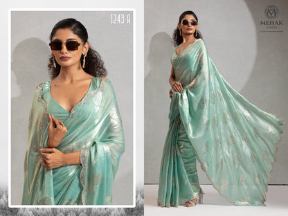 Design 1243A To 1243D Mehak Satin Silk Sarees Supplier Ahmedabad