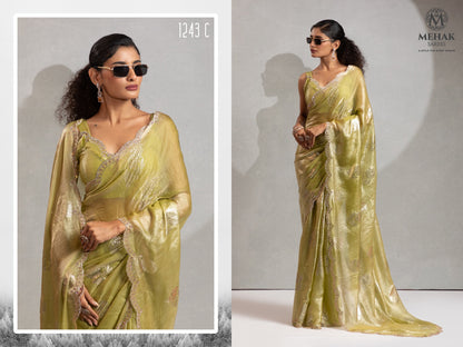 Design 1243A To 1243D Mehak Satin Silk Sarees Supplier Ahmedabad
