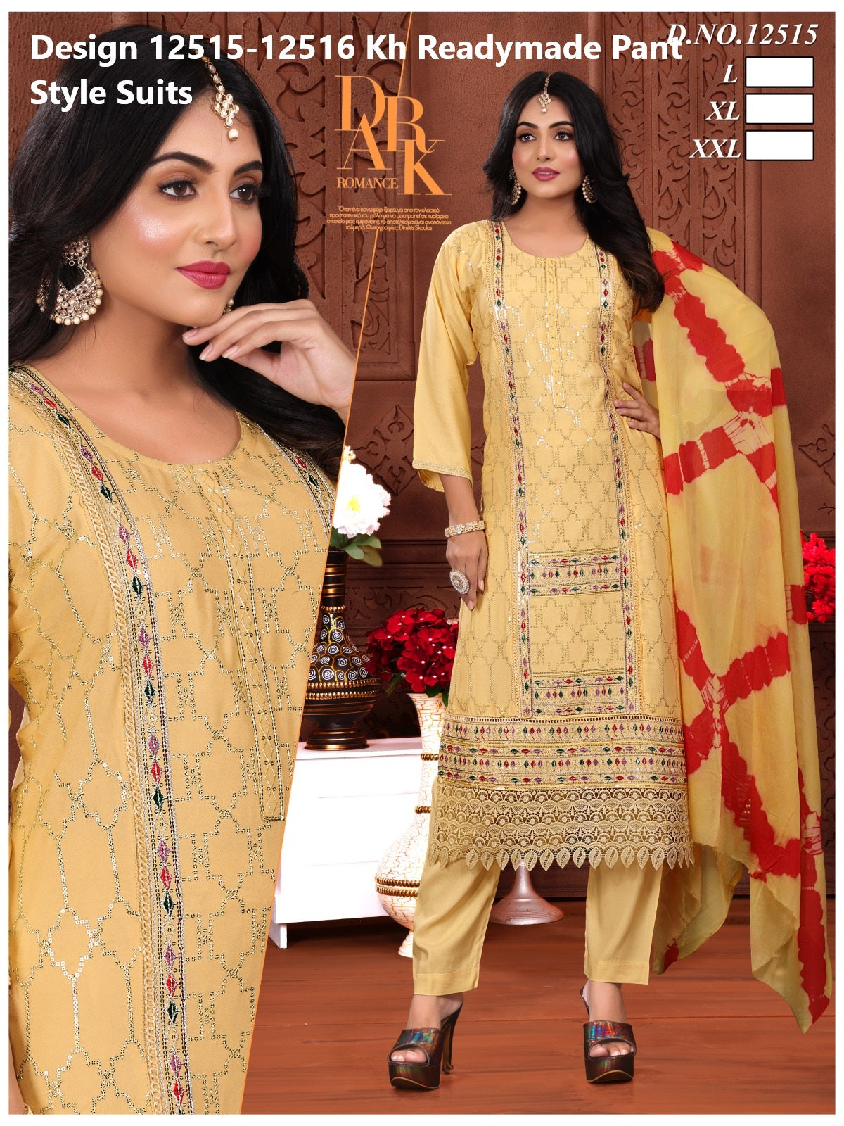 Design 12515-12516 Kh Reyon Readymade Pant Style Suits Manufacturer