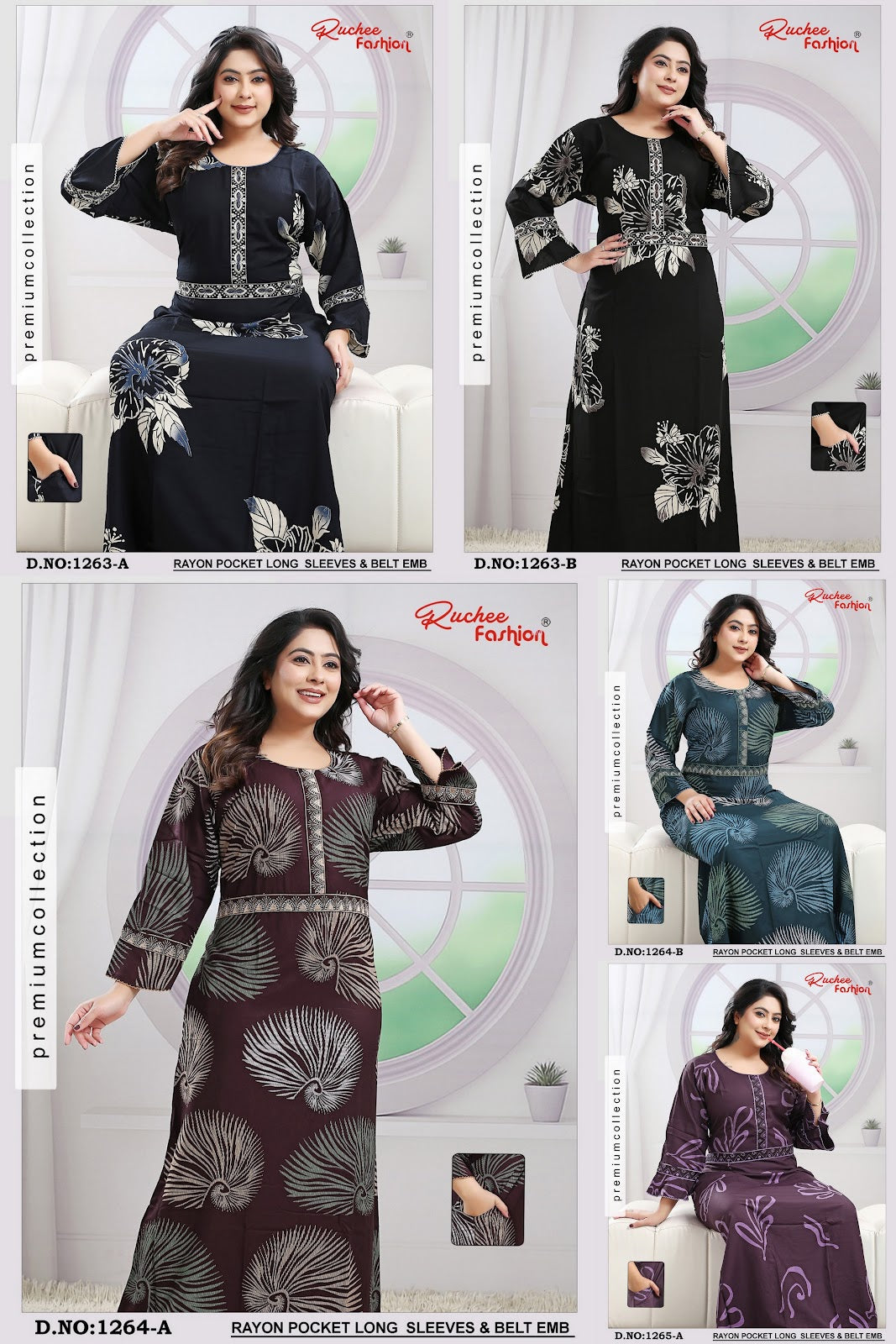 Design 1263-1275 Ruchee Fashion Rayon Night Gowns Wholesale Price