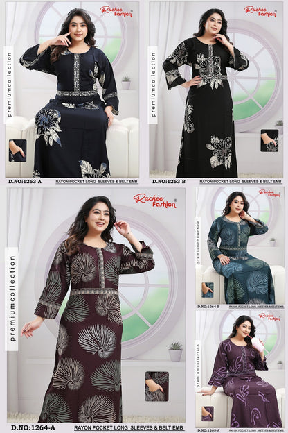Design 1263-1275 Ruchee Fashion Rayon Night Gowns Wholesale Price