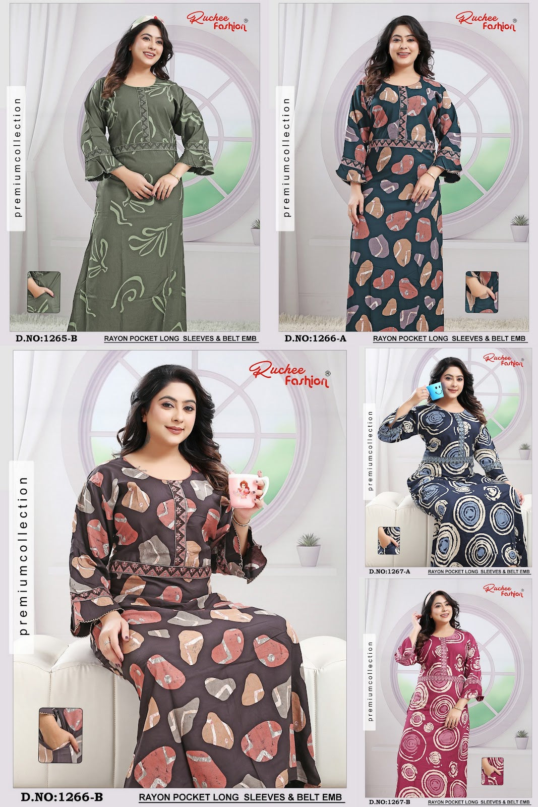 Design 1263-1275 Ruchee Fashion Rayon Night Gowns Wholesale Price