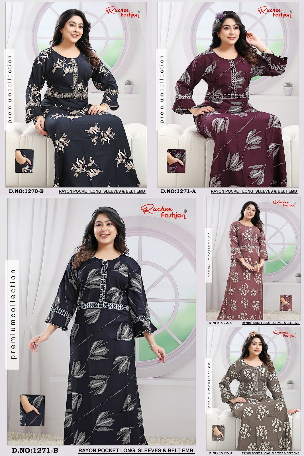 Design 1263-1275 Ruchee Fashion Rayon Night Gowns Wholesale Price