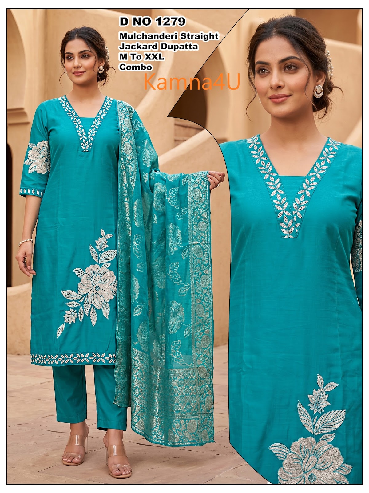 Design 1279 Kamna4U Chanderi Readymade Pant Style Suits Manufacturer Ahmedabad