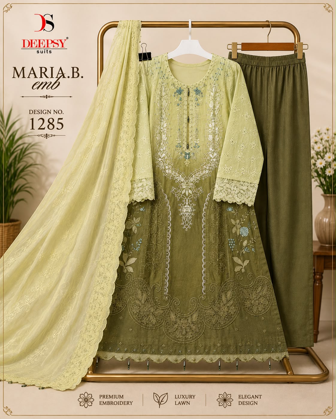 Design 1285 Maria B Emb. Deepsy Cotton Pakistani Readymade Suits Wholesale Rate