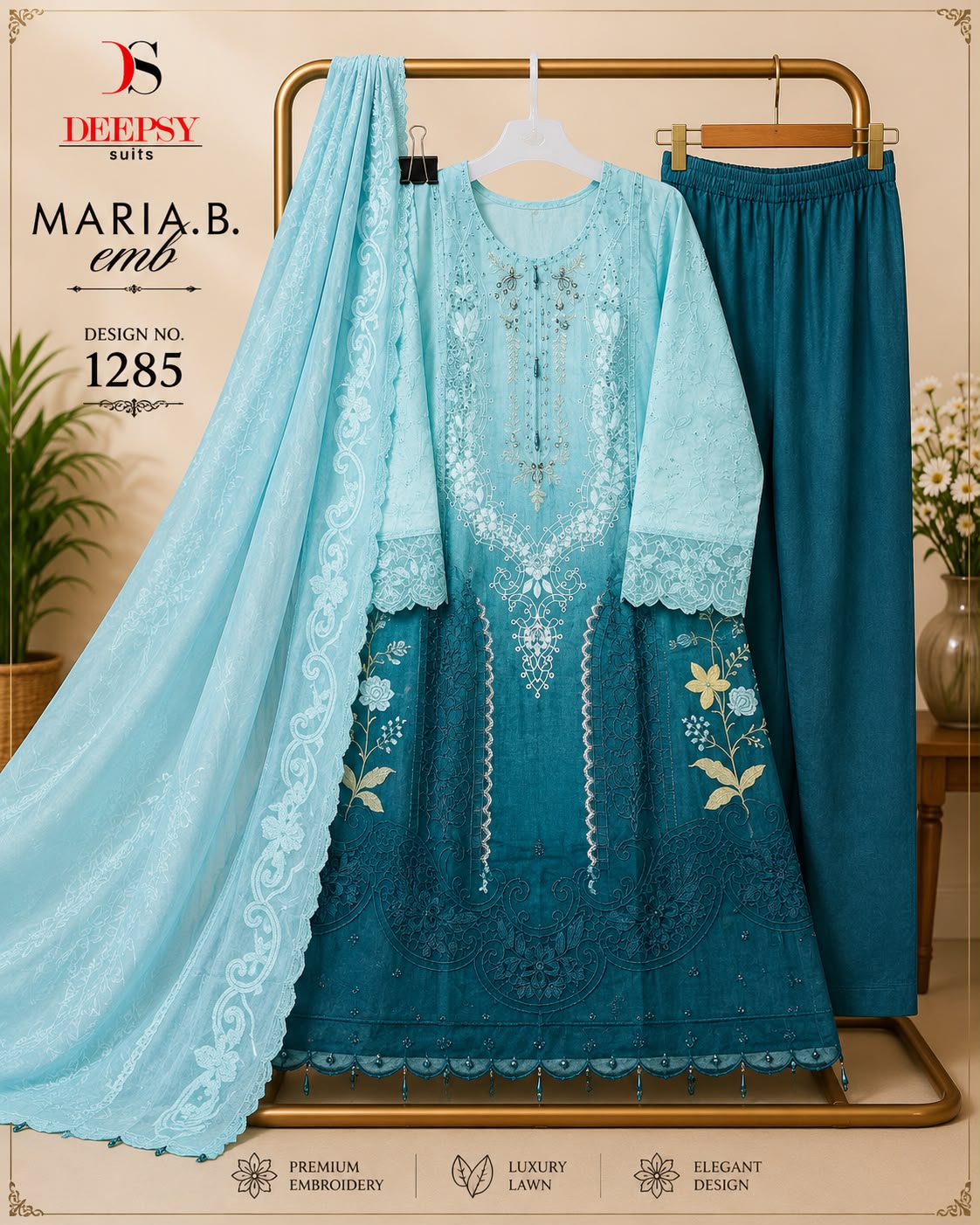 Design 1285 Maria B Emb. Deepsy Cotton Pakistani Readymade Suits Wholesale Rate