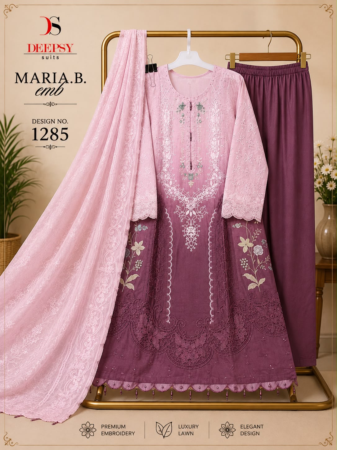 Design 1285 Maria B Emb. Deepsy Cotton Pakistani Readymade Suits Wholesale Rate