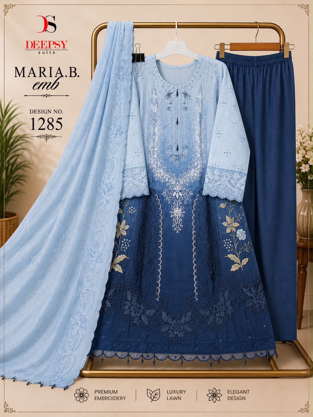 Design 1285 Maria B Emb. Deepsy Cotton Pakistani Readymade Suits Wholesale Rate