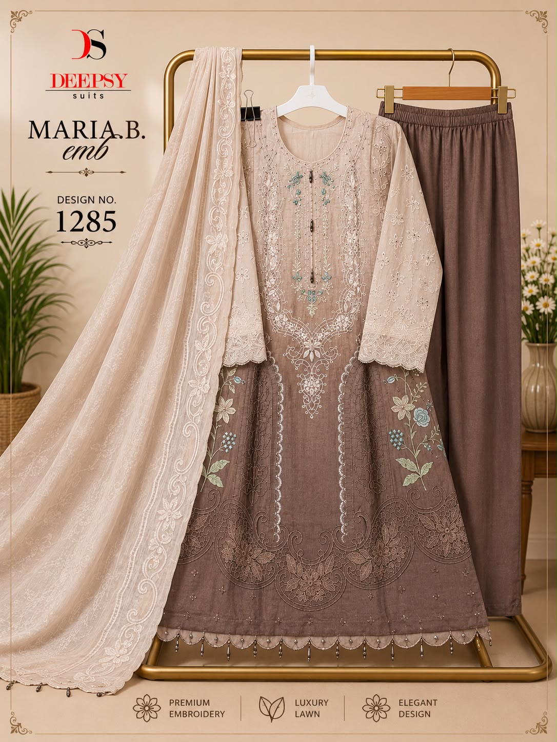 Design 1285 Maria B Emb. Deepsy Cotton Pakistani Readymade Suits Wholesale Rate