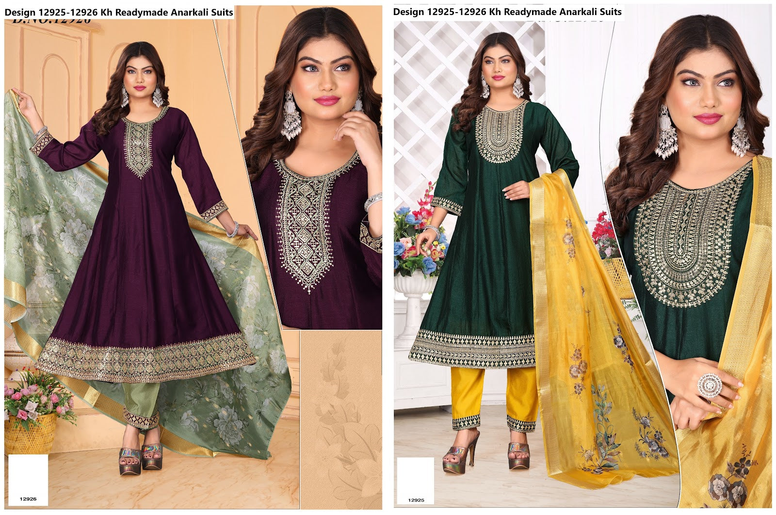 Design 12925-12926 Kh Vichitra Silk Readymade Anarkali Suits Wholesale