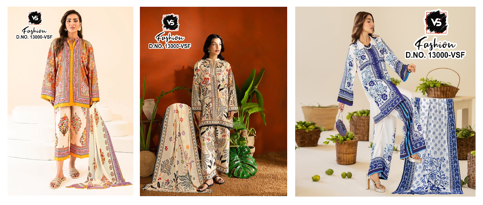 Design 13000 Co Ord Vs Fashion Satin Karachi Readymade Suits Wholesale Rate