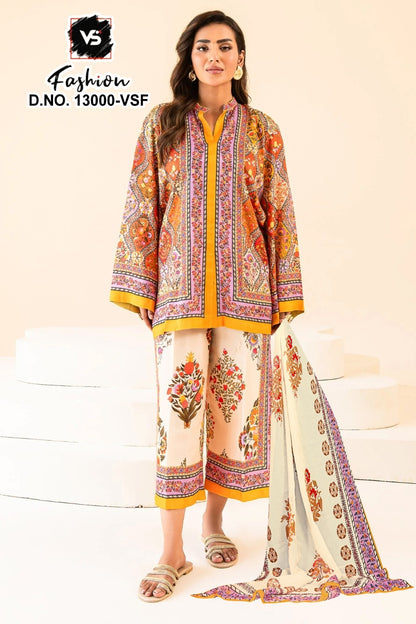 Design 13000 Co Ord Vs Fashion Satin Karachi Readymade Suits Wholesale Rate