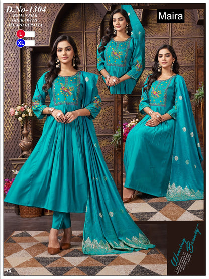 Design 1301-1306 Maira Roman Silk Readymade Anarkali Suits Exporter Ahmedabad