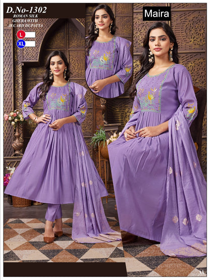 Design 1301-1306 Maira Roman Silk Readymade Anarkali Suits Exporter Ahmedabad