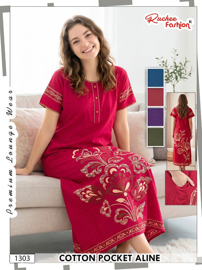 Design 1302-1309 Ruchee Fashion Cotton Night Gowns Manufacturer Gujarat
