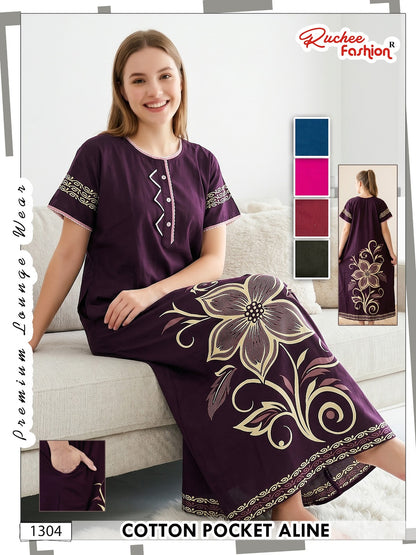 Design 1302-1309 Ruchee Fashion Cotton Night Gowns Manufacturer Gujarat