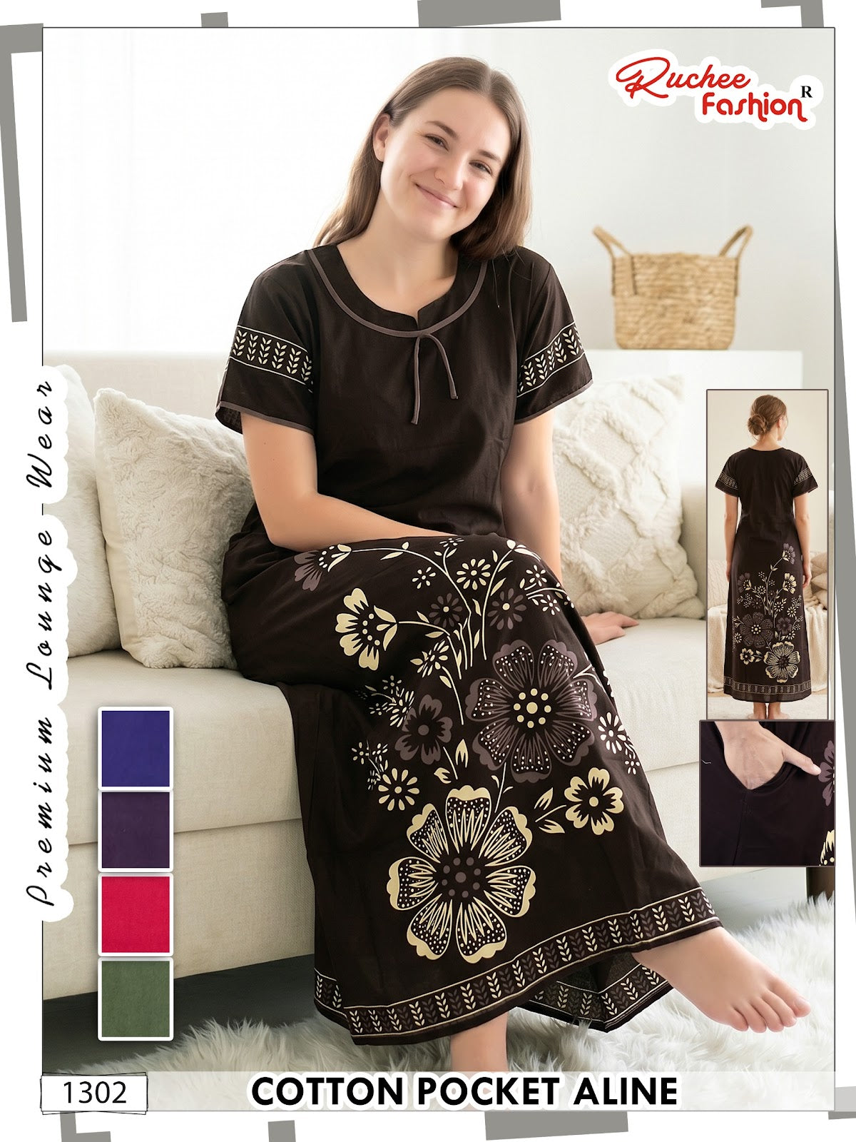 Design 1302-1309 Ruchee Fashion Cotton Night Gowns Manufacturer Gujarat