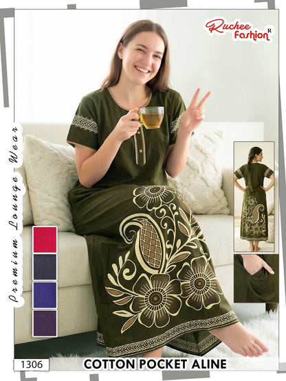 Design 1302-1309 Ruchee Fashion Cotton Night Gowns Manufacturer Gujarat