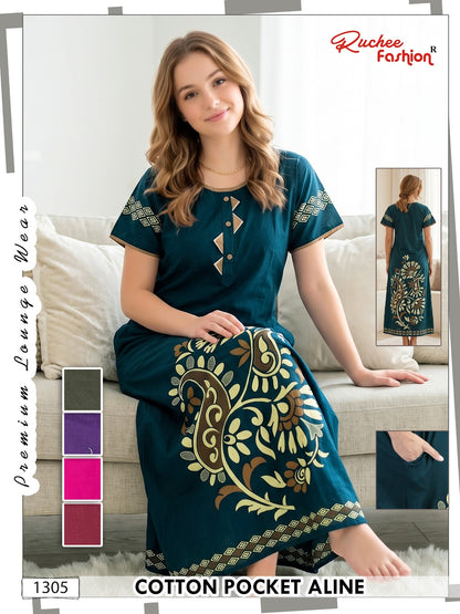 Design 1302-1309 Ruchee Fashion Cotton Night Gowns Manufacturer Gujarat
