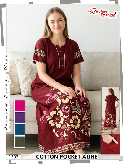 Design 1302-1309 Ruchee Fashion Cotton Night Gowns Manufacturer Gujarat