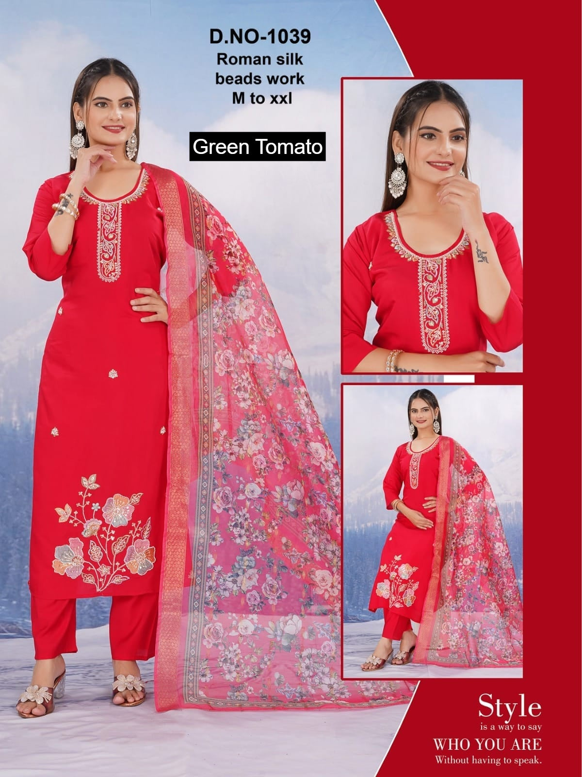 Design 130326 Green Tomato Roman Silk Readymade Pant Style Suits Manufacturer