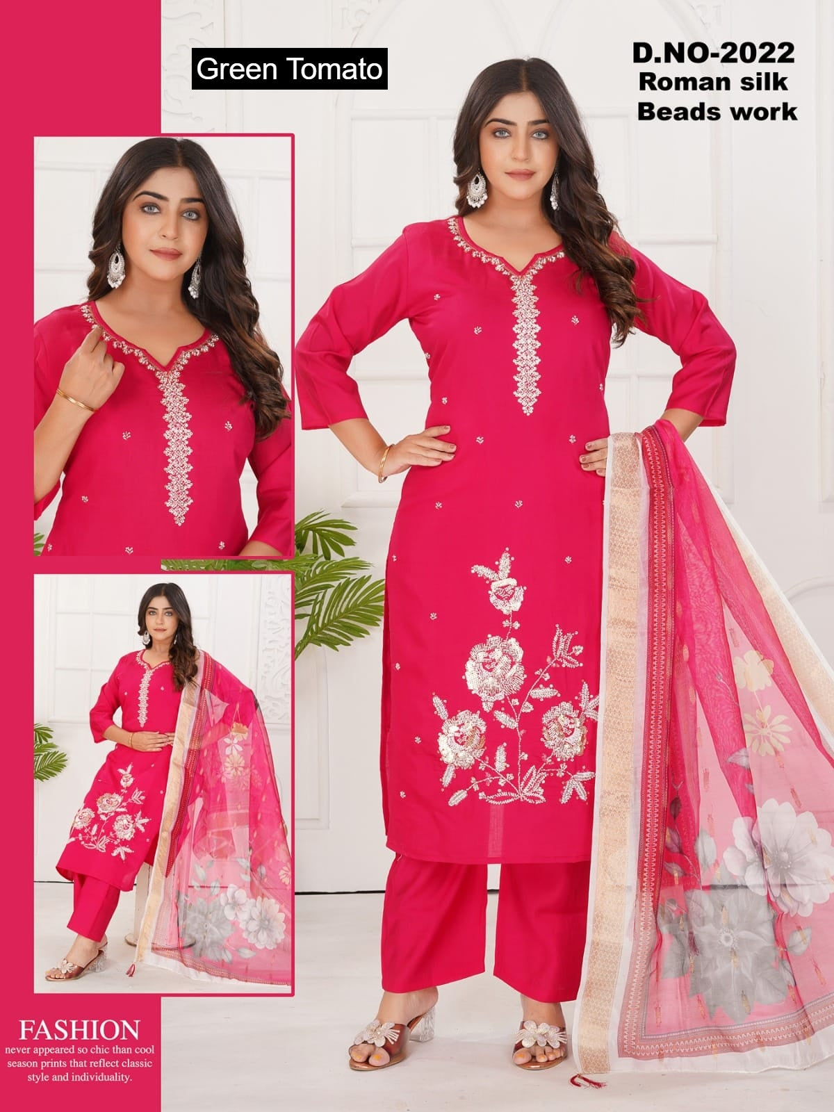 Design 130326 Green Tomato Roman Silk Readymade Pant Style Suits Manufacturer