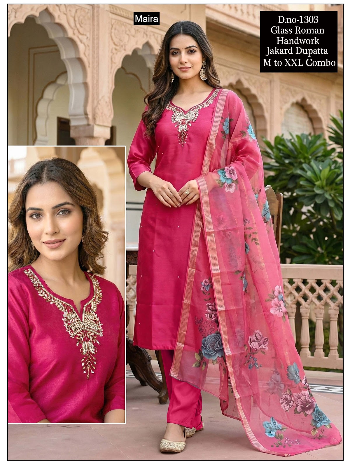 Design 1303 To 1308 Maira Roman Readymade Pant Style Suits Wholesale Price