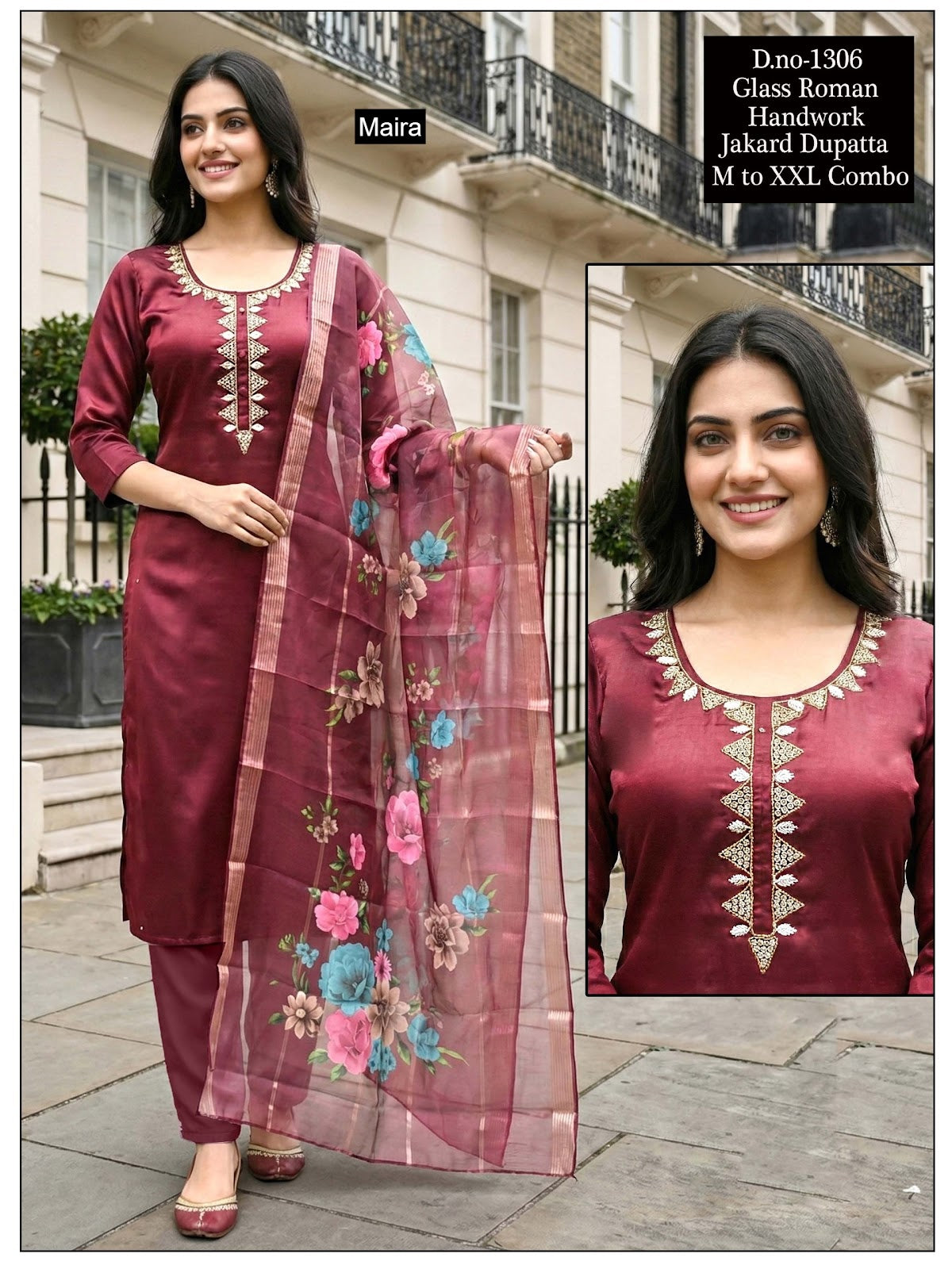 Design 1303 To 1308 Maira Roman Readymade Pant Style Suits Wholesale Price