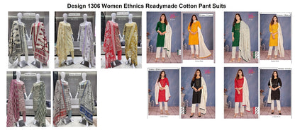 Design 1306 Women Ethnics Readymade Cotton Pant Suits Manufacturer
