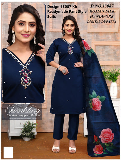 Design 13084-13087 Kh Roman Silk Readymade Pant Style Suits Wholesale