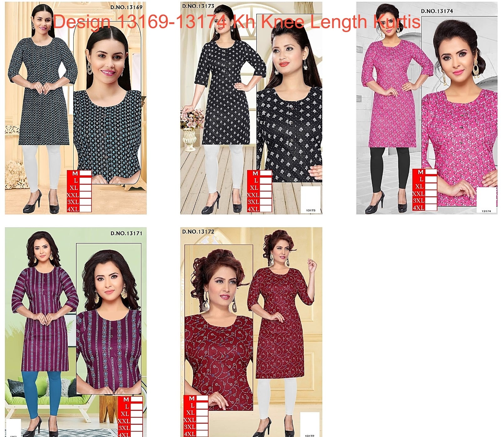 Design 13169-13174 Kh Reyon Knee Length Kurtis Exporter Ahmedabad