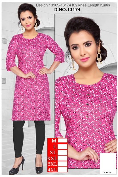 Design 13169-13174 Kh Reyon Knee Length Kurtis Exporter Ahmedabad