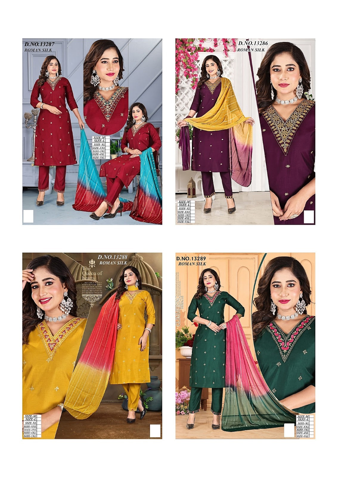 Design 13286-13289 Kh Roman Silk Readymade Pant Style Suits Wholesale Price