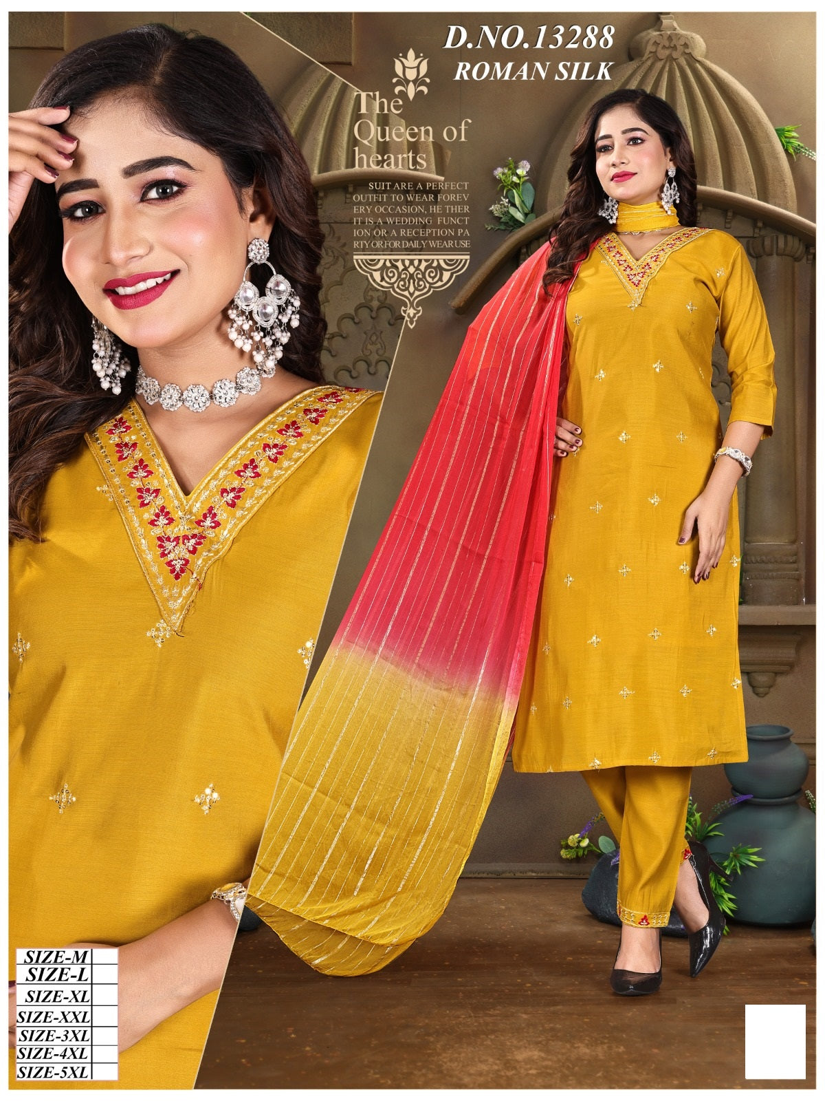 Design 13286-13289 Kh Roman Silk Readymade Pant Style Suits Wholesale Price