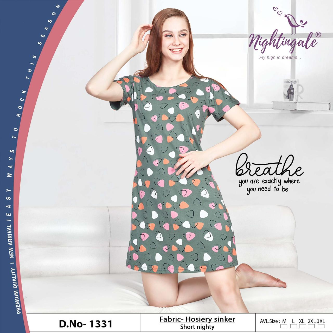 Design 1331 Nightingale Hosiery Short Night Gown Supplier Ahmedabad