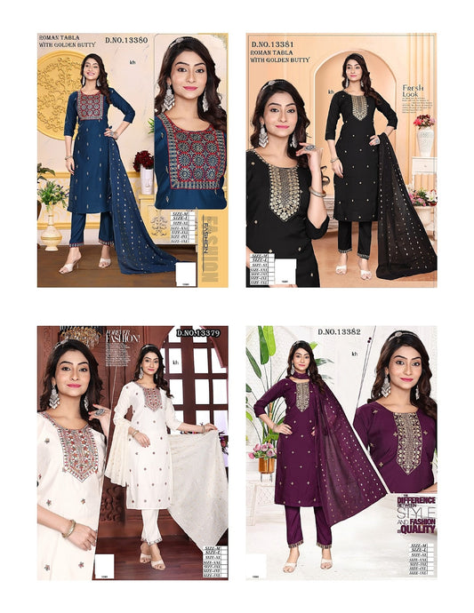 Design 13379-13382 Kh Roman Silk Readymade Pant Style Suits Supplier Ahmedabad