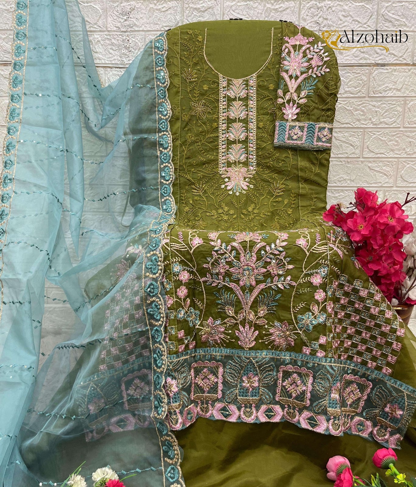 Design 1341 Al Zohaib Organza Pakistani Salwar Suits Wholesale Price