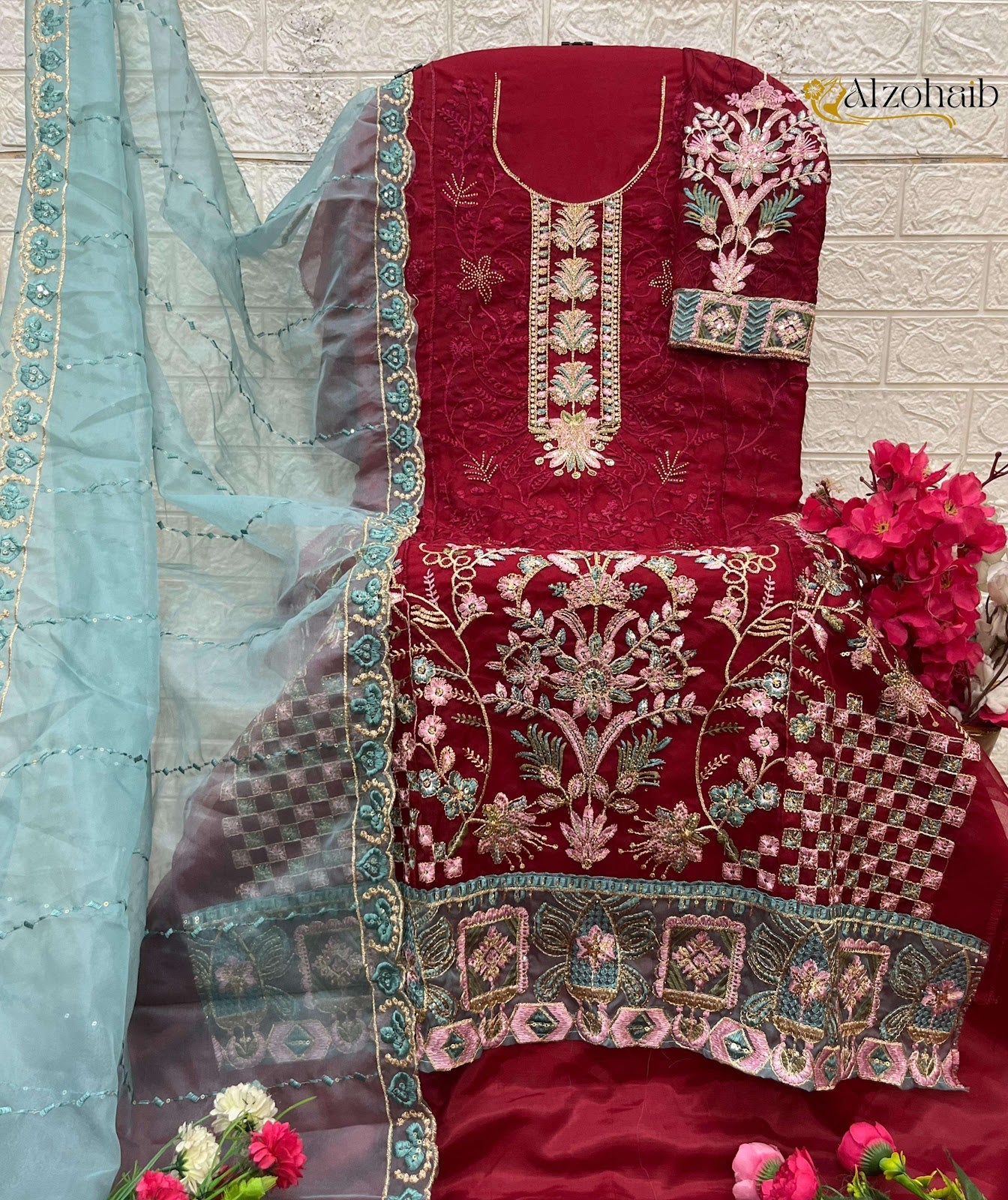 Design 1341 Al Zohaib Organza Pakistani Salwar Suits Wholesale Price