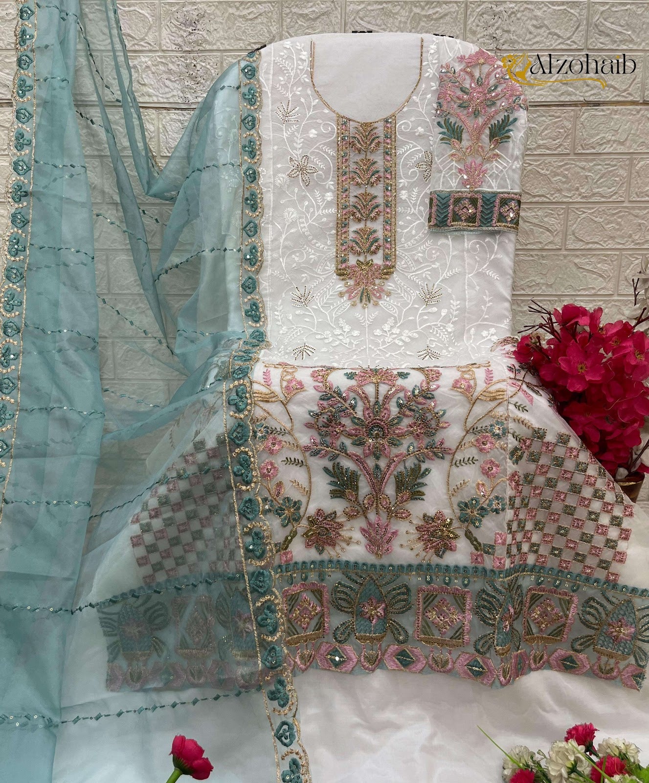 Design 1341 Al Zohaib Organza Pakistani Salwar Suits Wholesale Price