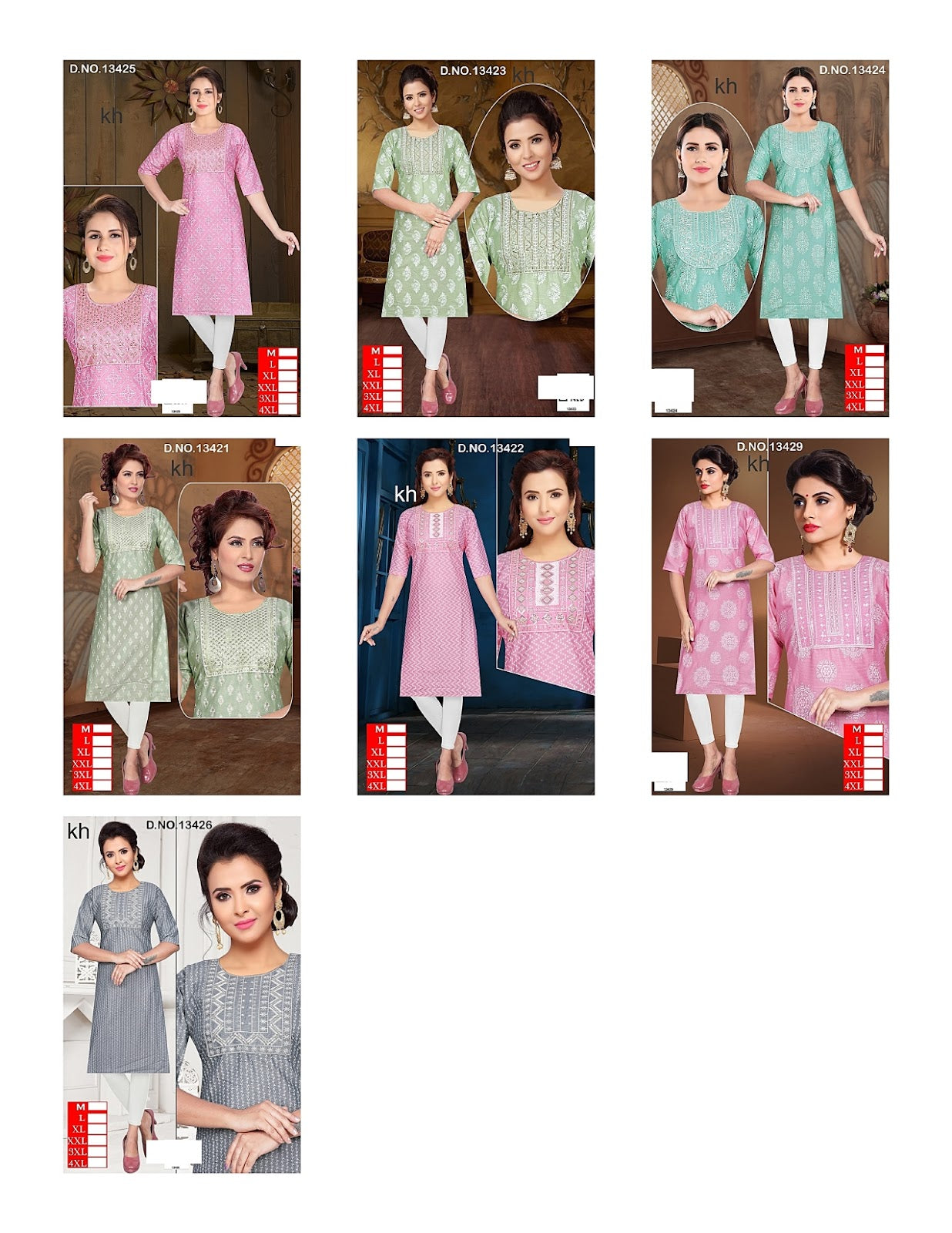 Design 13421-13429 Kh Two Tone Knee Length Kurtis Wholesaler India