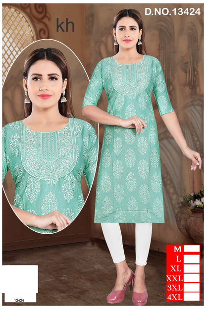 Design 13421-13429 Kh Two Tone Knee Length Kurtis Wholesaler India